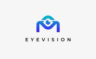 Logo alphabet M and Eye Vision. Digital, visual modern minimalist concept. Editable file. vector