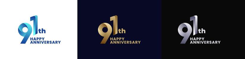 Abstract Twist Logo Anniversary 91th, 91th Happy Anniversary with Colorful Gradient, Luxury Gold and Elegant Silver. Editable file vector