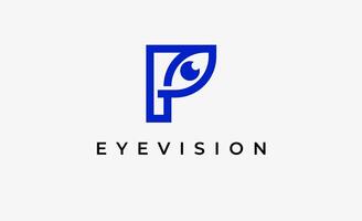 Logo Letter P and Eye Vision. Digital, visual modern and minimalist concept. Editable file. vector