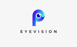Logo Initial P and Eye Vision. Digital, visual with modern and minimalist concept. Editable file. vector
