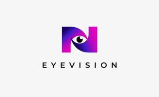 Logo alphabet N and Eye Vision. Digital, visual modern minimalist concept. Editable file. vector