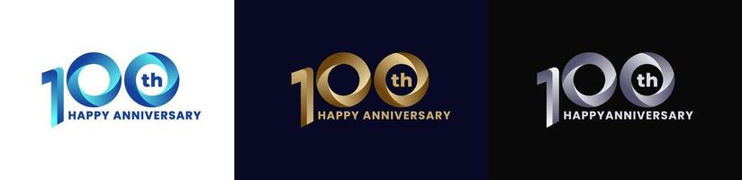 Abstract Twist Logo Anniversary 100th, 100th Happy Anniversary with Colorful Gradient, Luxury Gold and Elegant Silver. Editable file vector
