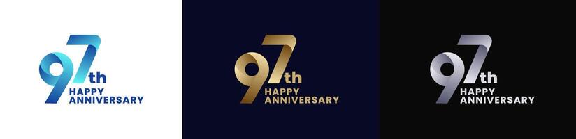 Abstract Twist Logo Anniversary 97th, 97th Happy Anniversary with Colorful Gradient, Luxury Gold and Elegant Silver. Editable file vector