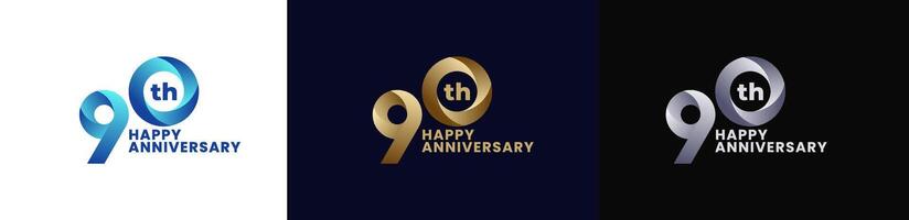 Abstract Twist Logo Anniversary 90th, 90th Happy Anniversary with Colorful Gradient, Luxury Gold and Elegant Silver. Editable file vector