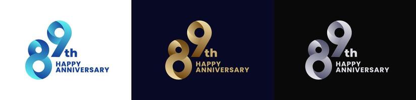 Abstract Twist Logo Anniversary 89th, 89th Happy Anniversary with Colorful Gradient, Luxury Gold and Elegant Silver. Editable file vector