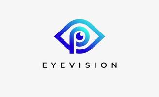 Logo alphabet P and Eye Vision. Digital, visual with modern and minimalist concept. Editable file. vector