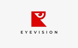 Logo Letter R and Eye Vision. Digital, visual modern and minimalist concept vector