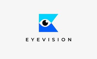 Logo Letter K and Eye Vision. Digital, visual modern and minimalist concept. Editable file. vector