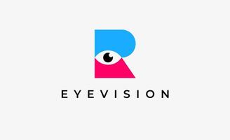 Logo Letter R and Eye Vision. Digital, visual modern and minimalist concept. vector