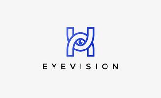 Logo Letter H and Eye Vision. Digital, visual modern and minimalist concept. Editable file. vector