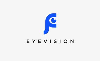 Logo Letter F and Eye Vision. Digital, visual modern and minimalist concept. Editable file. vector