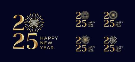 Happy New Year 2025 with fireworks in luxury gold color. trendy new year design template. vector