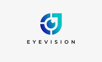 Logo alphabet J and Eye Vision. Digital, visual with modern and minimalist concept. Editable file. vector