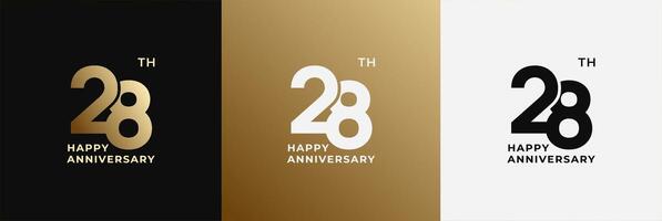 Anniversary design template 28th, 28 years anniversary, design template for celebration, birthday and invitation. Editable file vector