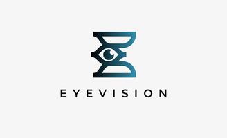Logo Letter E and Eye Vision. Digital, visual modern and minimalist concept. Editable file. vector