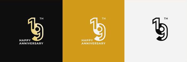 Anniversary design template 19th, 19 years anniversary, Creative design template for celebration, birthday and invitation. Editable file vector