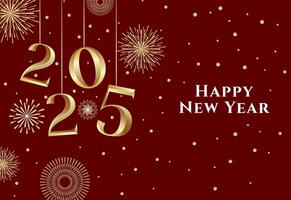 Trendy new year 2025 design template. Creative design Happy New Year 2025 with fireworks in luxury gold color over red color. vector