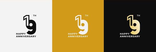 Anniversary design template 19th, 19 years anniversary, Creative template for celebration, birthday and invitation. Editable file vector
