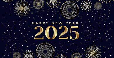 Trendy new year 2025 design template. Creative design Happy New Year 2025 with fireworks in luxury gold color. vector