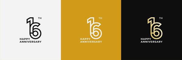 Anniversary design template 16th, 16 years anniversary, Creative design template for celebration, birthday and invitation. Editable file vector