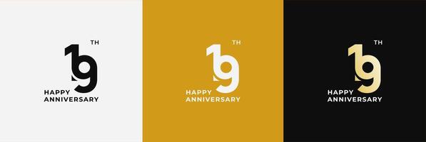 Anniversary design template 19th, 19 years anniversary, design template for celebration, birthday and invitation. Editable file vector