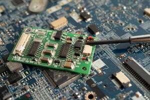 Repairing and upgrade circuit mainboard of notebook, electronic, computer hardware and technology. photo