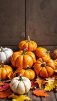 Autumn Harvest of Pumpkins and Fall Leaves photo