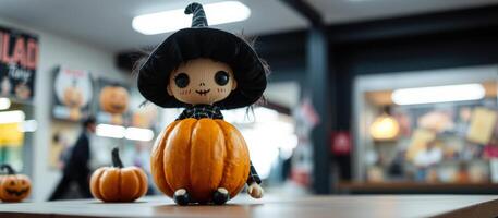 Witch Doll With Pumpkin In A Cafe photo