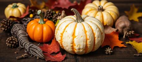Autumn Pumpkins and Fall Foliage photo