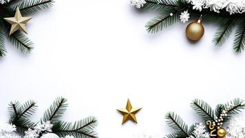 Festive Christmas Frame With Gold Stars And Ornaments photo