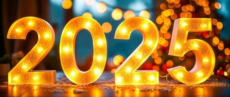 golden illuminated numerals 2025 photo