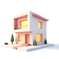 3d rendering of a house with pink and yellow trim photo