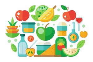 A colorful illustration of fruits and vegetables vector