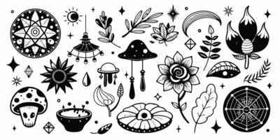 A black and white drawing of various objects vector