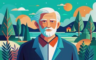 An illustration of an old man with a beard and a white beard vector