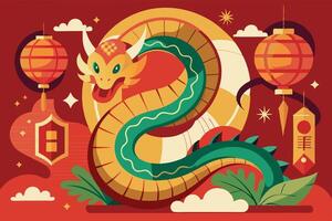 Chinese new year illustration with dragon and lanterns vector