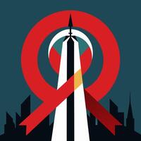 A red ribbon with a city skyline in the background vector