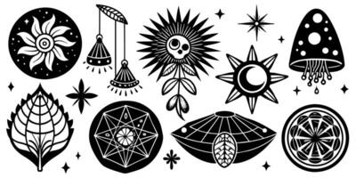 A set of black and white images of various objects vector