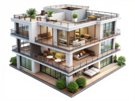 A 3d rendering of a modern apartment building png