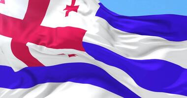 Adjaran flag waving at wind in slow with blue sky, loop video
