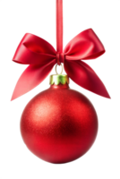 A red christmas ball with a ribbon around it png