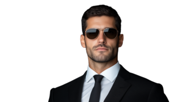 Confident man in suit wearing sunglasses on a transparent background png