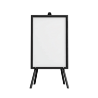 Black wooden frame standing on easel with blank canvas on transparent background png