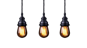 Vintage Edison light bulbs hanging in a row on transparent background png
