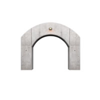 Concrete archway with light fixture and symmetrical design on transparent background png
