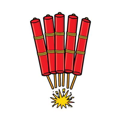 A red firecracker with a yellow stick
