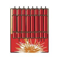 A red box with fireworks on it vector
