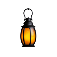 Vintage lantern with warm glow and textured glass design on transparent background png