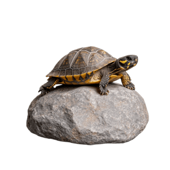 tartaruga riposo su un' roccia con dettagliato conchiglia modelli su trasparente sfondo png