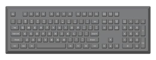 Black keyboard with letters and numpad in minimalist voluminous style. Illustration of keyboard in simple modern style. vector